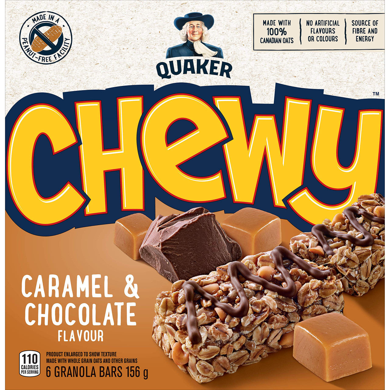 Quaker Chewy Caramel & Chocolate, 6 Bar Pack (Pack of 12) {Imported from Canada}