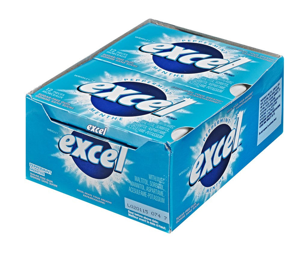 Excel Sugar-Free Pellet Gum, Peppermint, 12ct-12pk, (Imported from Canada)