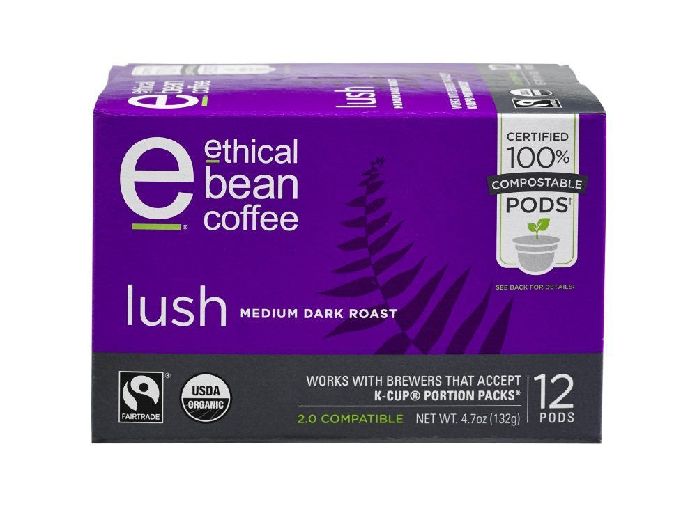 ETHICAL BEAN Lush Medium Dark Roast Coffee, 132g/4.7 oz., 12ct Box {Imported from Canada}