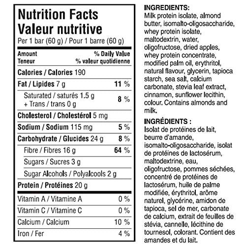 Pure Protein PLUS Fibre Bars, Gluten Free, Snack Bar, Apple Pie, 60g/2.1oz., 4 count, {Imported from Canada}