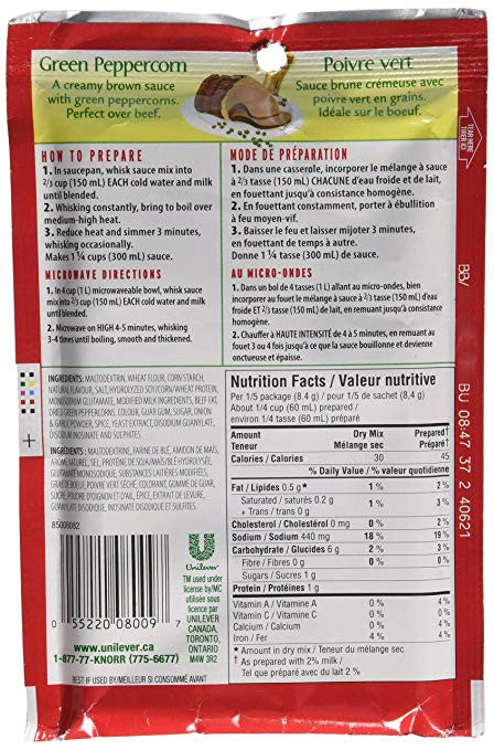 Knorr Green Peppercorn Sauce Mix 6x42g {Imported from Canada}