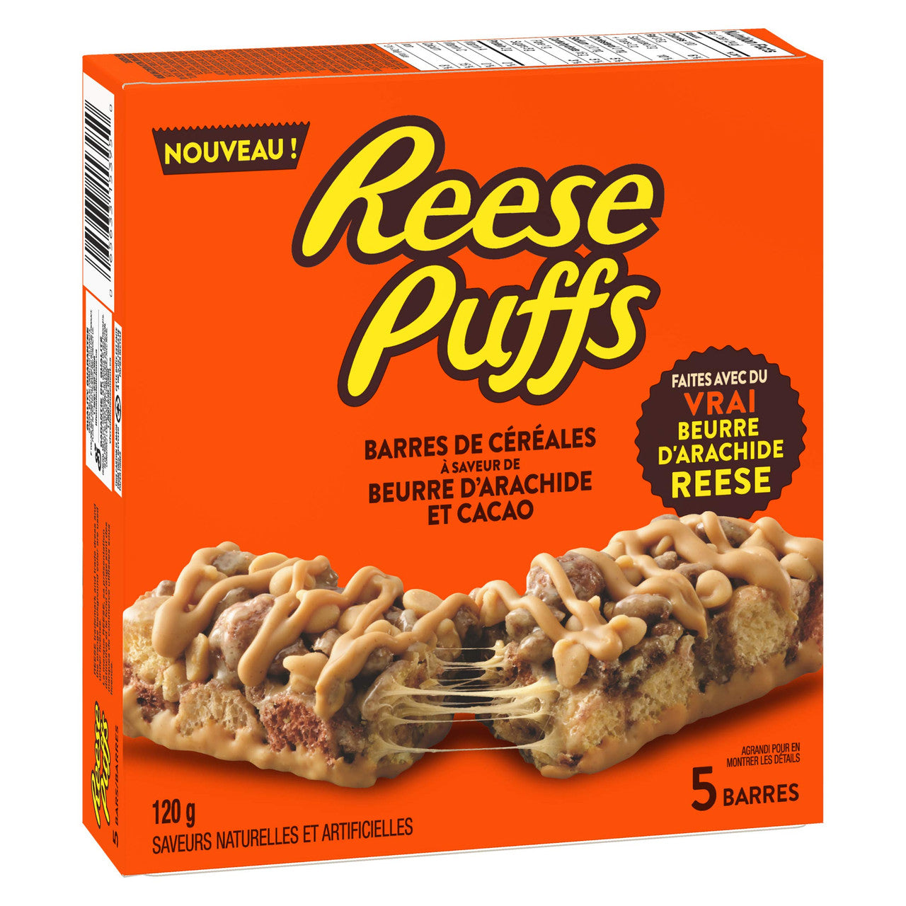 Reese Puffs Treats Peanut Butter & Cocoa Cereal Bars, 120g/ 4.2oz., Box, {Imported from Canada}