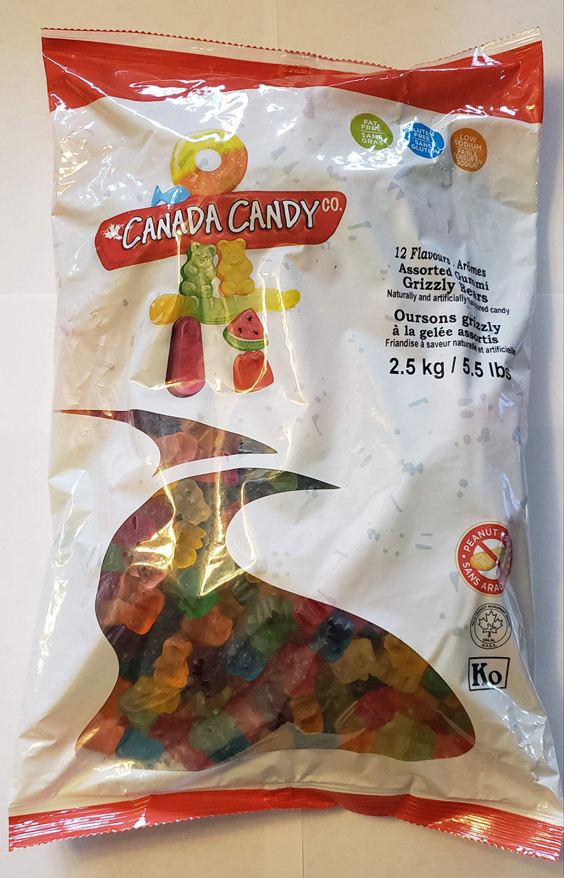 Canada Candy Assorted Gummi Grizzly Bears 12 Flavours 2.5kg (5.5 lbs) {Imported from Canada}
