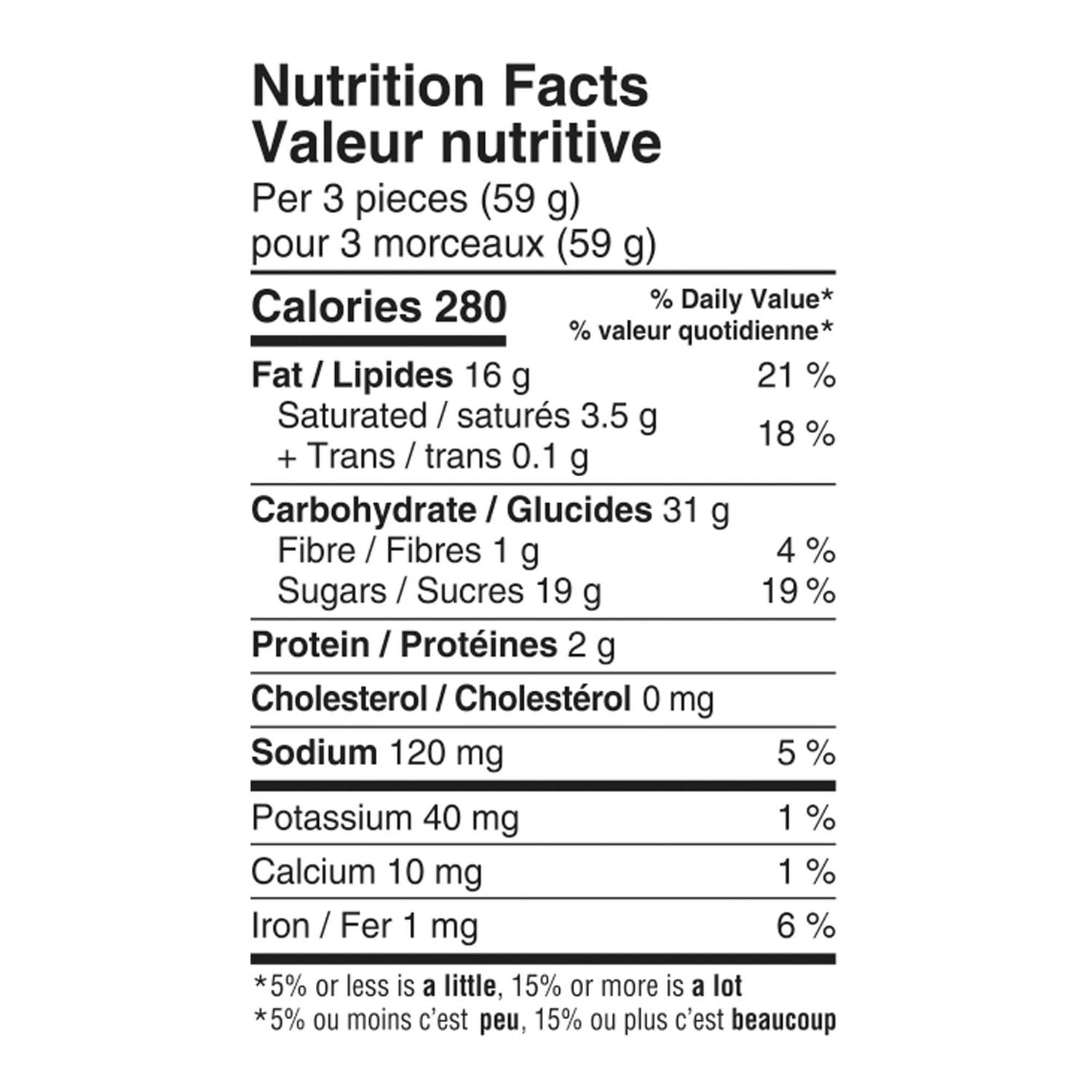 Nutrition facts label for Two-Bite Pumpkin Spice Bites, 255g with detailed calorie and nutrient information.