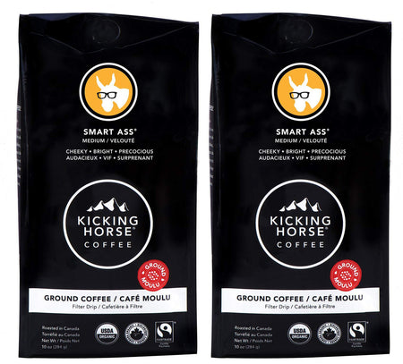 Kicking Horse Smart Ass Medium Roast Ground Coffee 284g/10 oz, (2pk) {Imported from Canada}