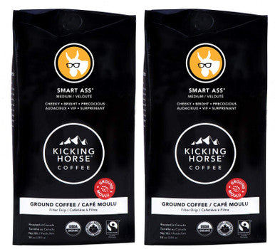 Kicking Horse Smart Ass Medium Roast Ground Coffee 284g/10 oz, (2pk) {Imported from Canada}