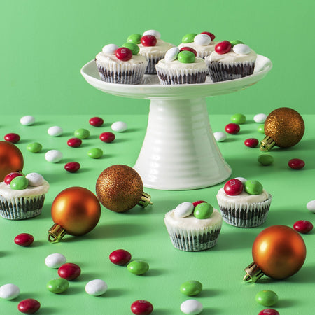 M&M's Holiday Mint Milk Chocolate Candies used to decorate cupcakes with