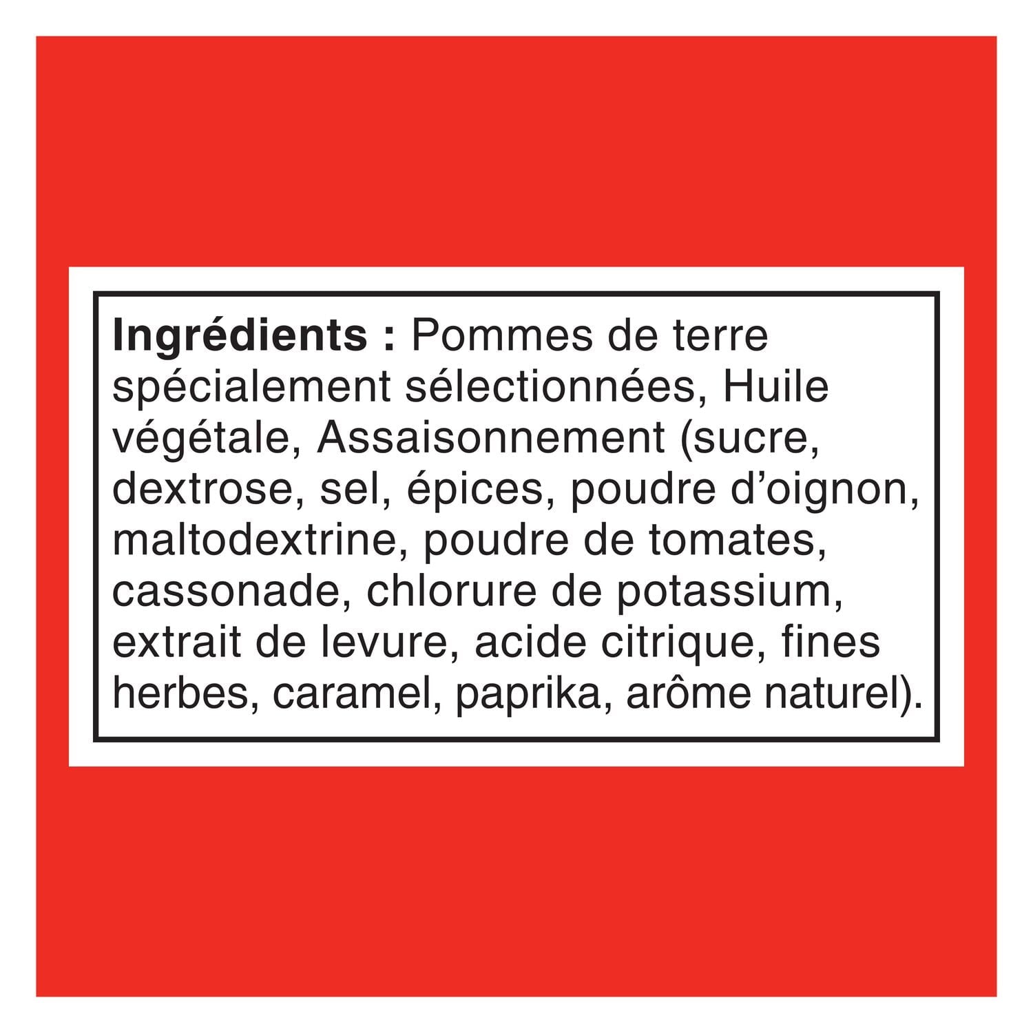 Lays LAYSFEST BBQ Potato Chips, 220g/7.8 oz - Ingredients Label French