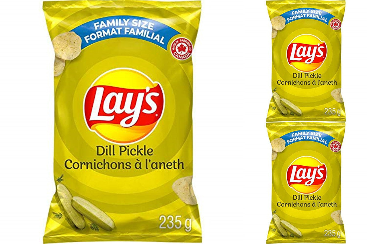 Lays Dill Pickle Potato Chips, 235g/8.3 oz., per Bag, (3 Pack), {Imported From Canada}