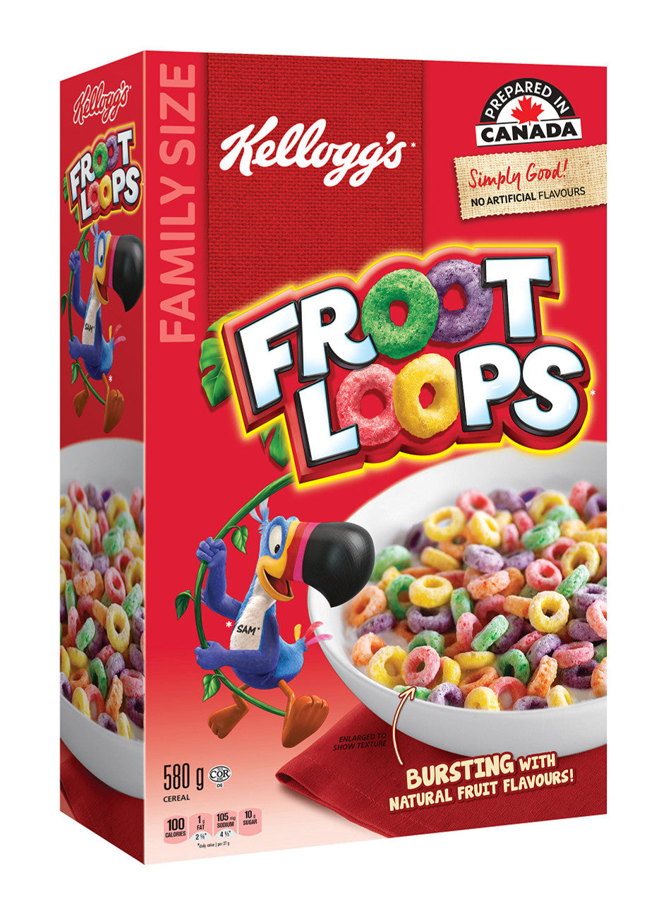 Kellogg's Froot Loops Cereal, Family Size, 580g/20.5oz., {Imported from Canada}