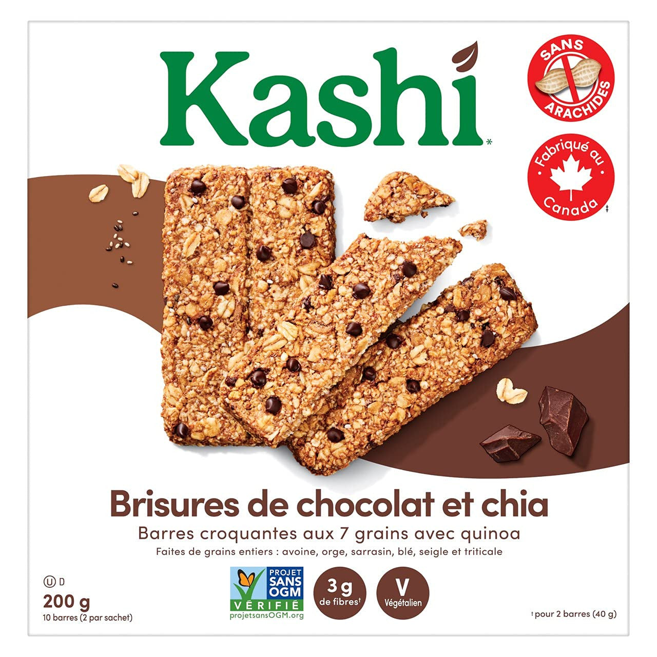 Kashi Seven Grain with Quinoa bars, Chocolate Chip Chia Non-GMO, 200g/7.1oz., box {Imported from Canada}