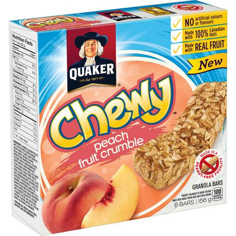 Quaker Chewy Peach Fruit Crumble Granola Bars, 6 Bars, 156g/5.5oz, (Imported from Canada)