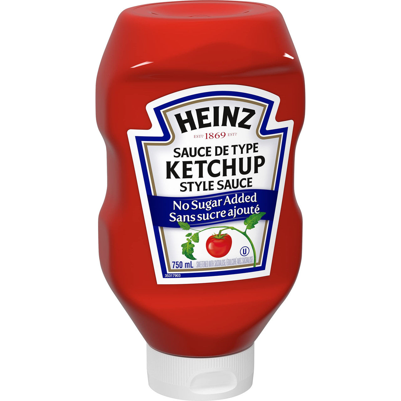 HEINZ Ketchup No Sugar Added, 750ml, 25.4oz., (12 pack) {Imported from Canada}