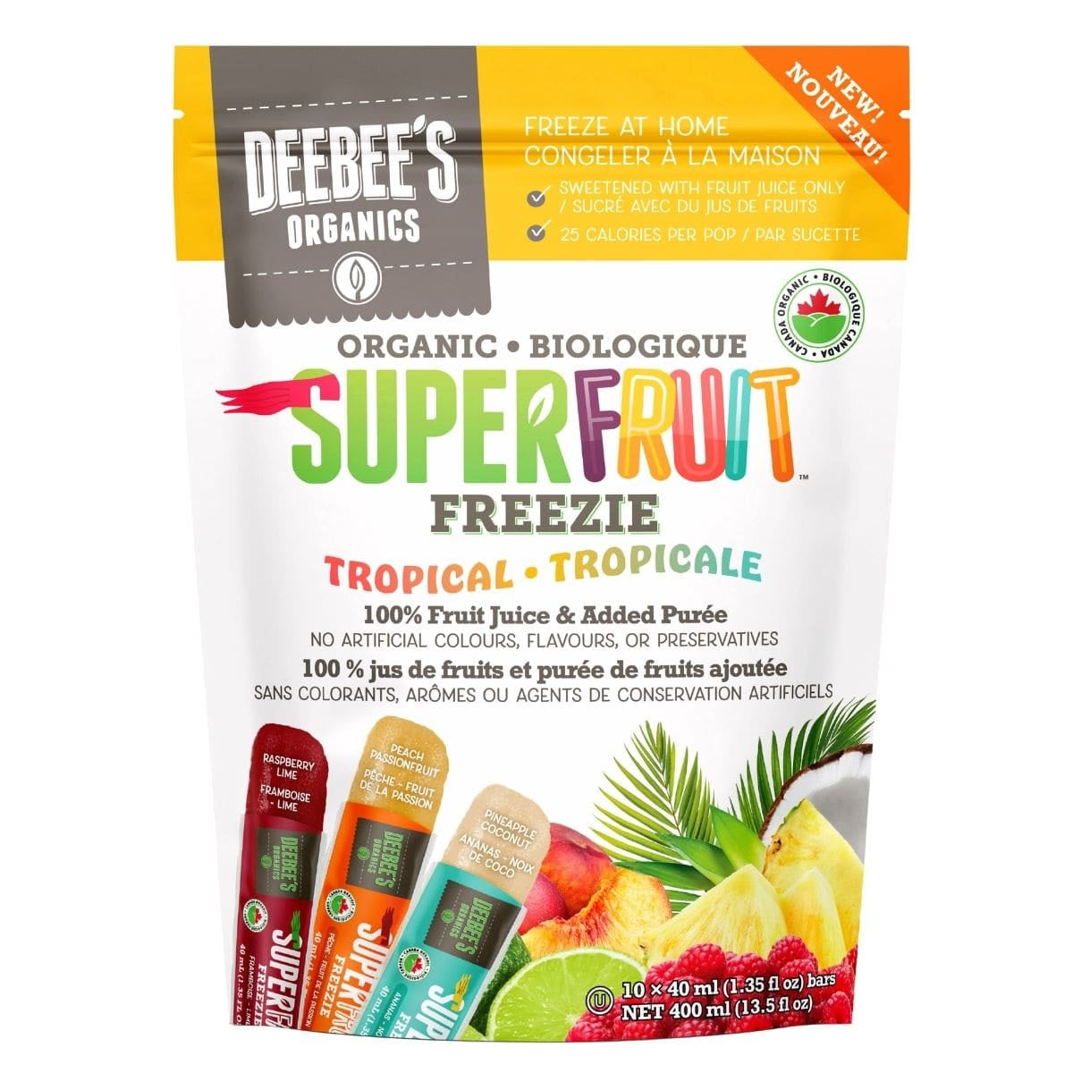 DeeBees Organic Superfruit Freezies, Tropical Flavors, 10 x 40ml/1.4 fl. oz.