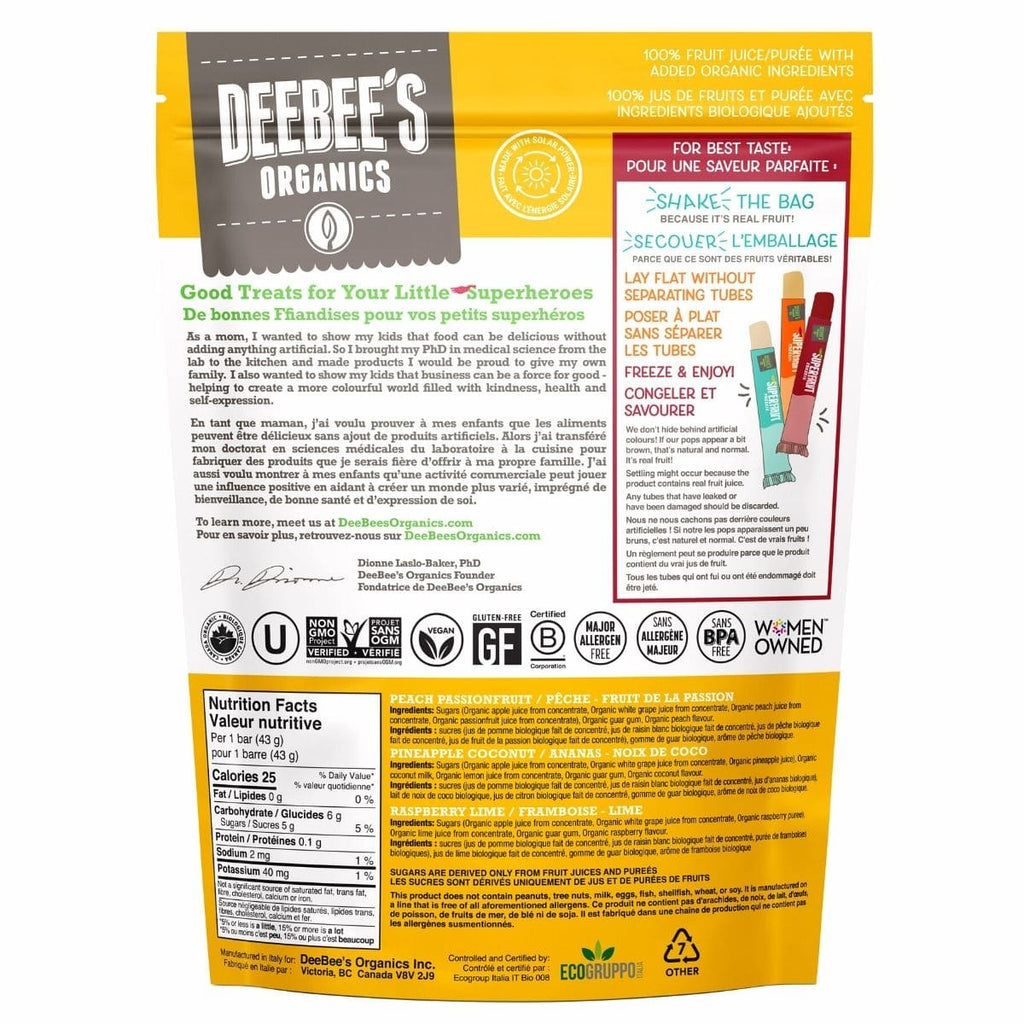 DeeBees Organic Superfruit Freezies, Tropical Flavors, 10 x 40ml/1.4 fl. oz.