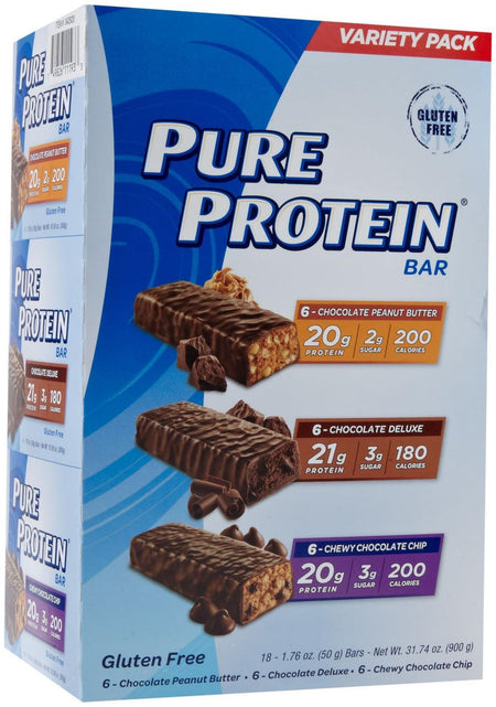 Pure Protein 18bars (6 Choc peanut butter/ 6 Choc Deluxe / 6 Chewy Choc Chip) {Imported from Canada}