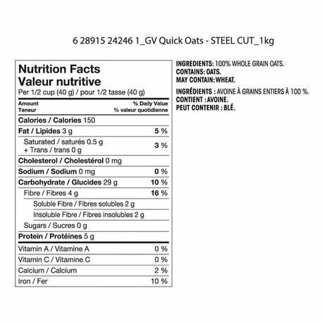 Great Value, Steel Cut Oats, 1kg/2.2lbs., {Imported from Canada}