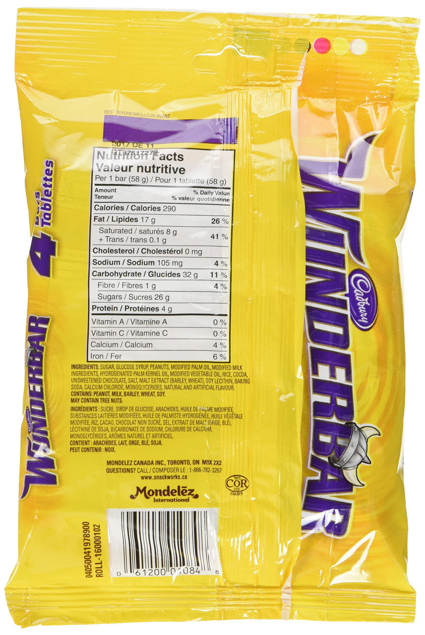 Cadbury Wunderbar Candy, 4ct/58g/2 oz. bars, (Imported from Canada)