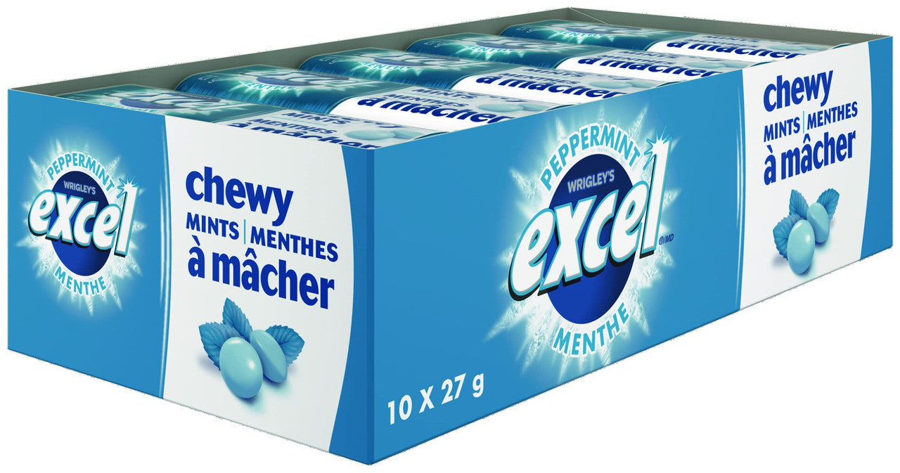Excel Chewy Mints Peppermint, 27g x 10 Count (Imported from Canada)