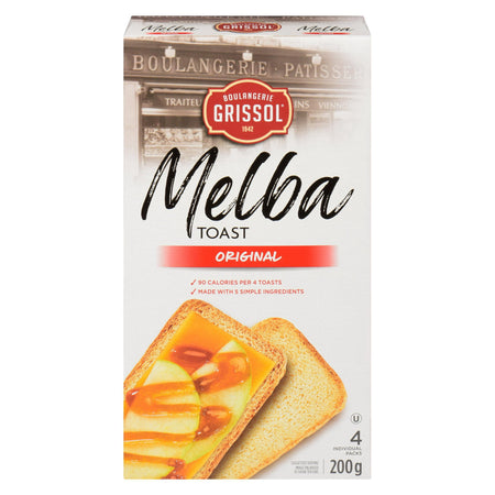 Boulangerie Grissol Melba Toast, Original, 200g, front of box.