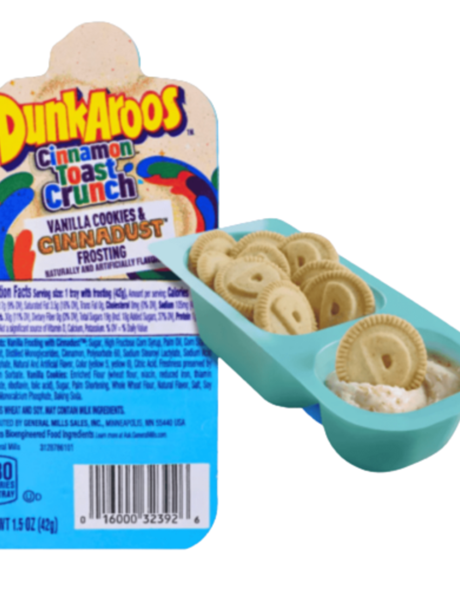 DunkAroos, Cinnamon Toast Crunch Vanilla Cookies and Cinnadust Frosting, 6 x 28g, picture of tray with cookies.