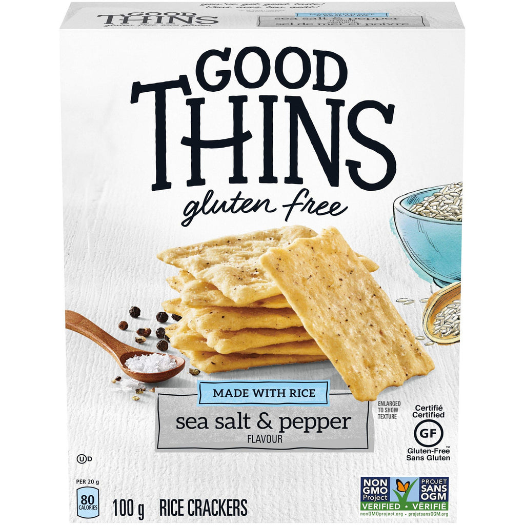 Good Thins, Gluten-Free Rice Crackers, Sea Salt & Pepper Flavour, 100g/3.5oz, (Imported from Canada)