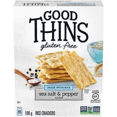 Good Thins, Gluten-Free Rice Crackers, Sea Salt & Pepper Flavour, 100g/3.5oz, (Imported from Canada)