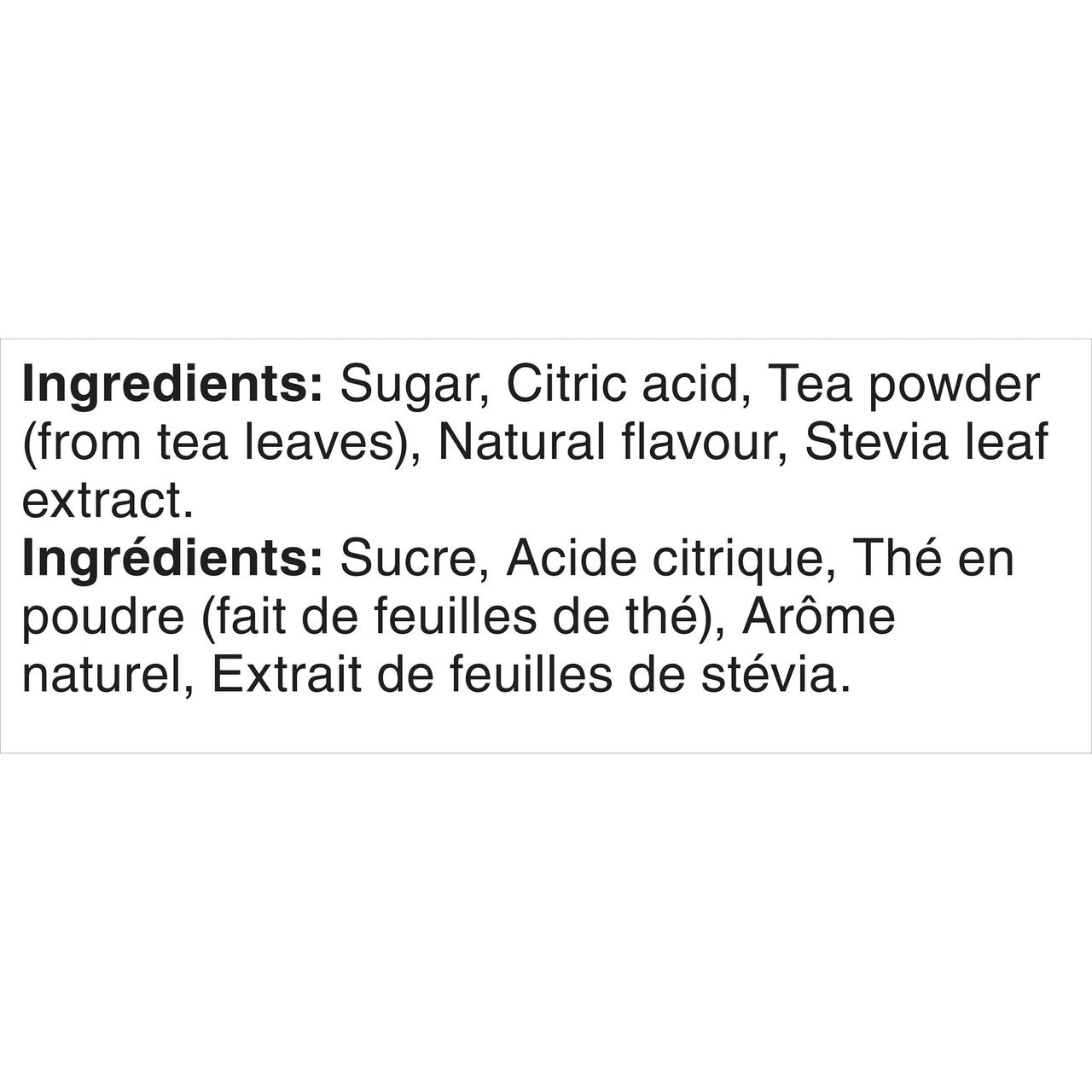 Ingredients for GOODHOST Original Iced Tea Mix, 50% Less Sugar, 715g on a white background