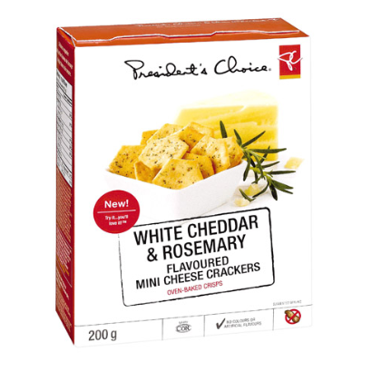 PC White Cheddar & Rosemary Flavoured Mini Cheese Crackers, 200g/7.1oz., {Imported from Canada}