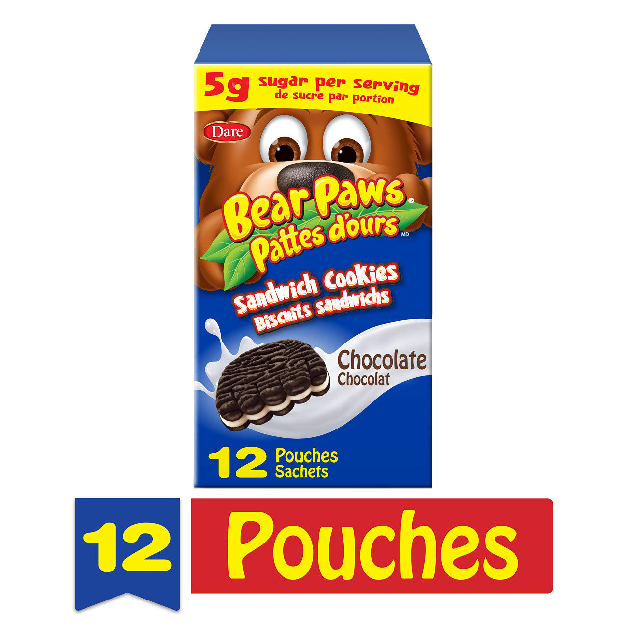 Dare Bear Paws, Chocolate Sandwich Cookies, Family Pack, 336g/11.9 oz. (12 Pouches) {Imported from Canada}