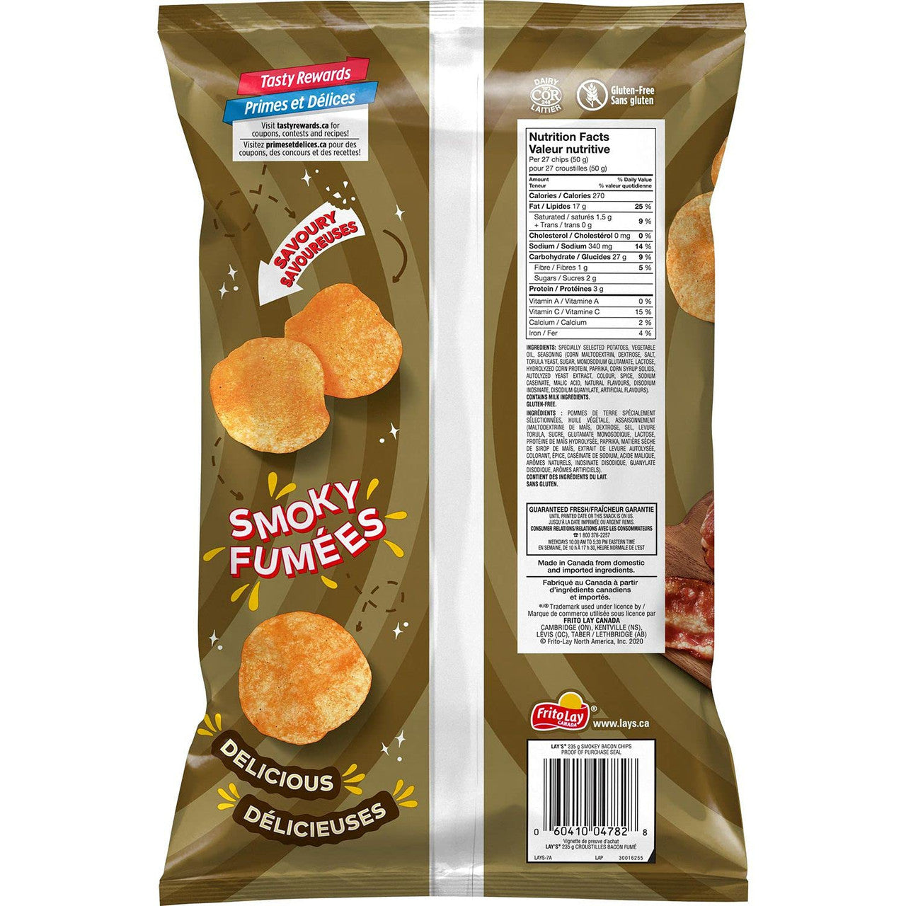 Lays Smokey Bacon Potato Chips, 235g/ 8.3oz, 2-Pack {Imported from Canada}