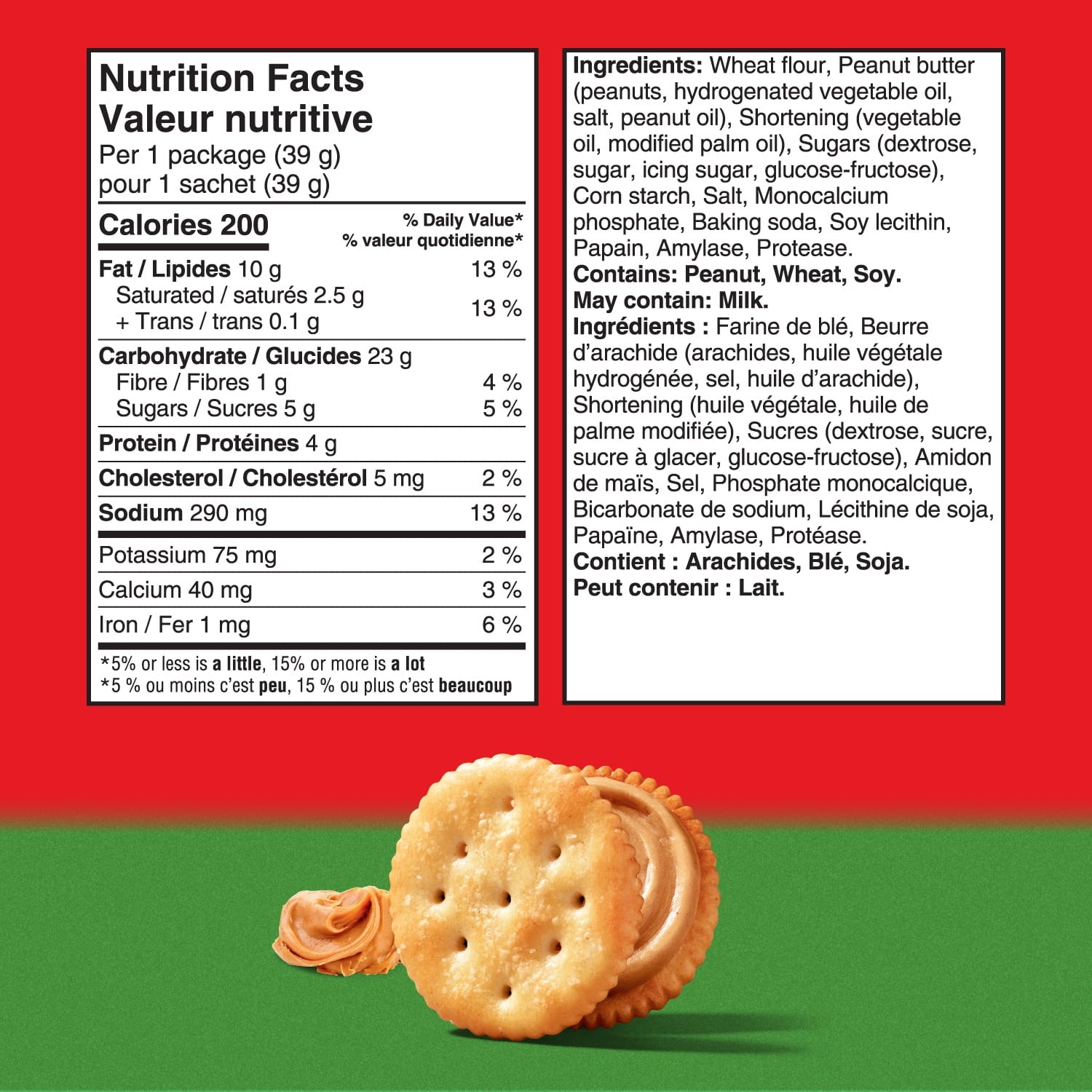 Ritz Snackwich Peanut Butter Crackers Nutritiion Facts & Ingredients