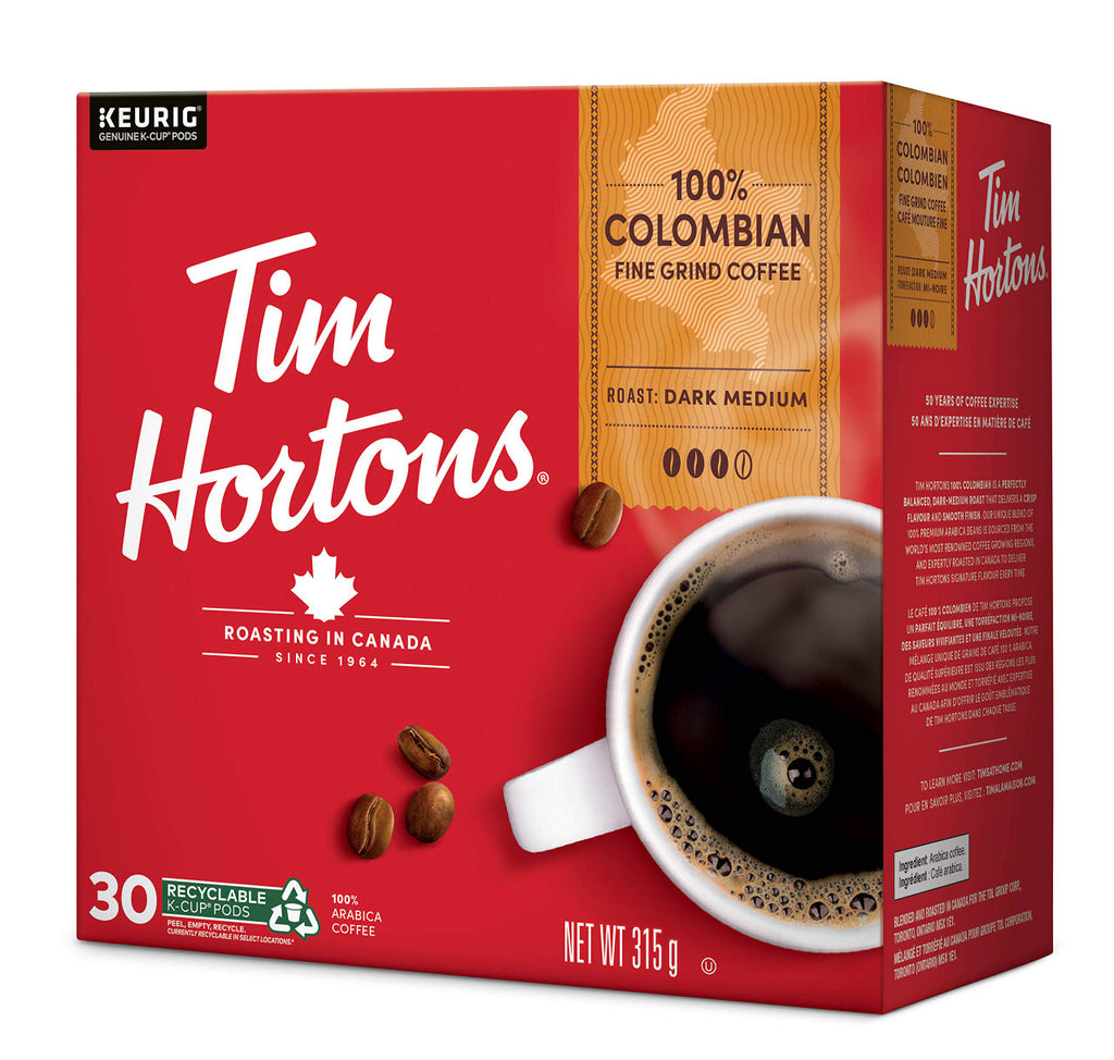 Tim Hortons Colombian Coffee, Single Serve Keurig K-Cup Pods, Dark Medium Roast, 30 Count {Imported from Canada}