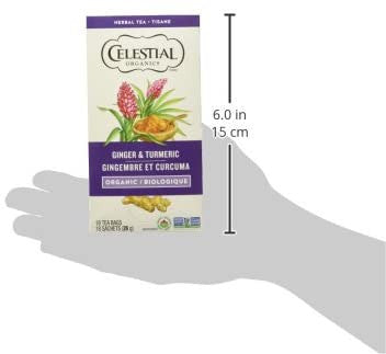 Celestial Seasonings Ginger & Turmeric Organic Herbal Tea, 18 Tea Bags per Box, 1 Box {Imported from Canada}