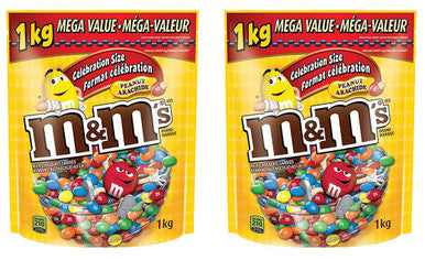 M&M's Peanut Candies, Celebration Size, Stand up Pouch, 1kg/35oz. (2pk.) (Imported from Canada)