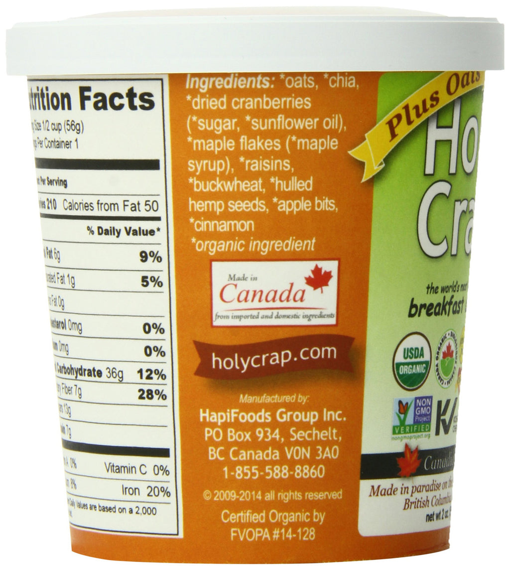 Holy Crap Plus Oats Cereal Cup, 2 Ounce (Pack of 12) {Imported from Canada}