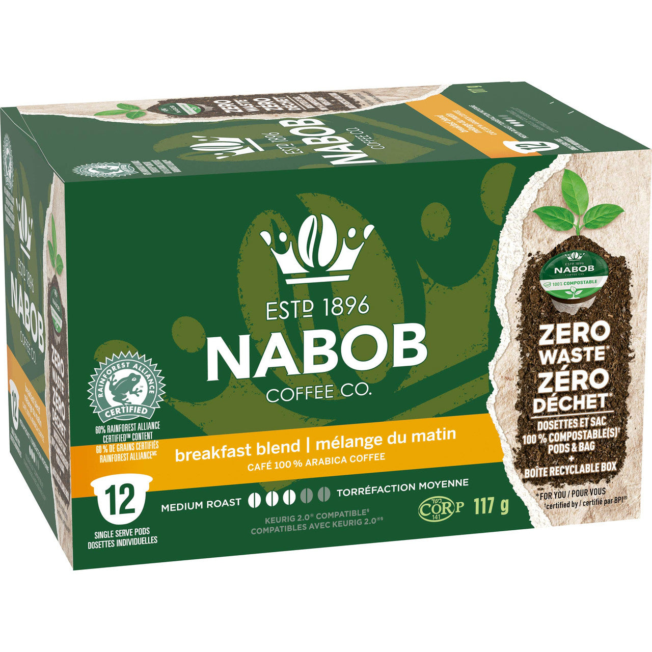 Kraft Nabob Breakfast Blend Coffee Pod, Compatible with Keurig K-Cup Brewers, 12-Count
