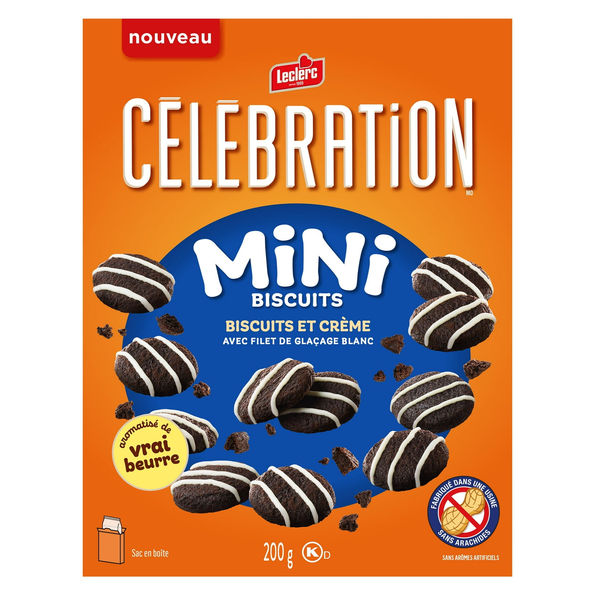 Box of Leclerc Mini Biscuits with orange and blue design