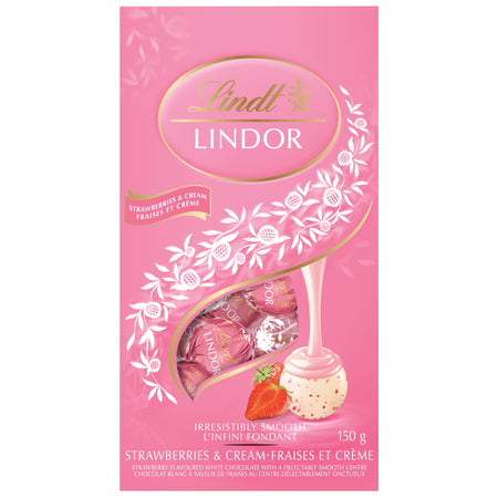 Lindt Lindor Strawberry & Cream White Chocolate Truffles, 150g/5.2 oz. - Front