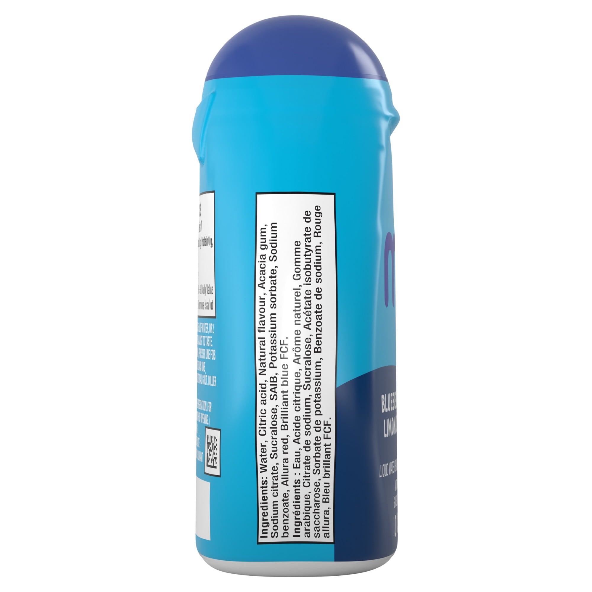 Blue bottle of MiO Blueberry Lemonade Liquid Water Enhancer, 48ml/1.62oz with a label on a white background