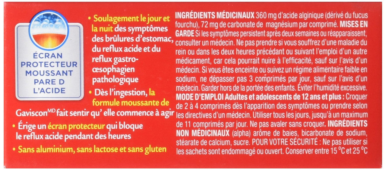 Gaviscon Max Berry- Long-Lasting Acid Reflux and Heartburn Relief, 18 Count {Imported from Canada}
