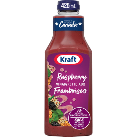 Kraft Raspberry Vinaigrette Dressing 425ml/14.4 oz., Bottle, front of bottle