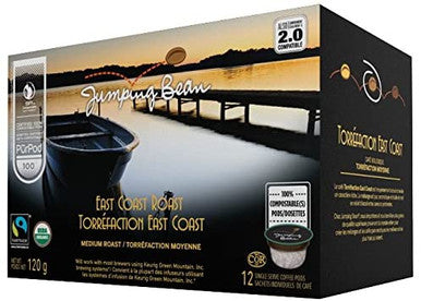 Jumping Bean East Coast Medium Roast Ground Organic Coffee Keurig Pods, 120g/4.2 oz., 12ct {Imported from Canada}