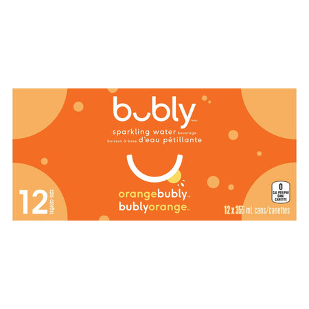 Bubly Orange Sparkling Water Beverage, 12x355ml cans, 4.26L/144 oz in French