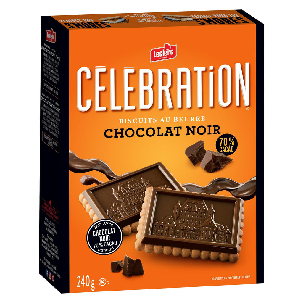 Leclerc Celebration Dark Chocolate 70% Cocoa Butter Cookies, 240g/8.5 oz. Box {Imported from Canada}