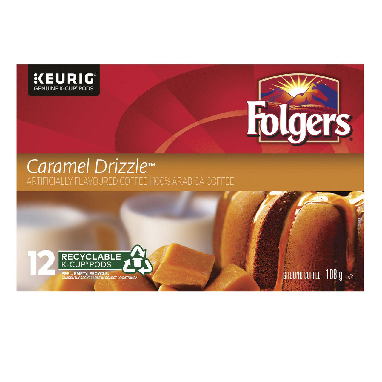 Folgers Caramel Drizzle K-Cup Coffee Pods, (12pk) {Imported from Canada}