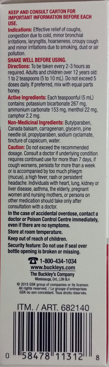 Buckley's Cough & Congestion Syrup Original 2x200ml {Imported from Canada}