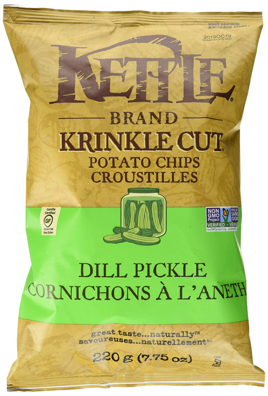 Kettle Dill Pickle Krinkle Cut Potato Chips, 220g/7.8oz. (Imported from Canada)