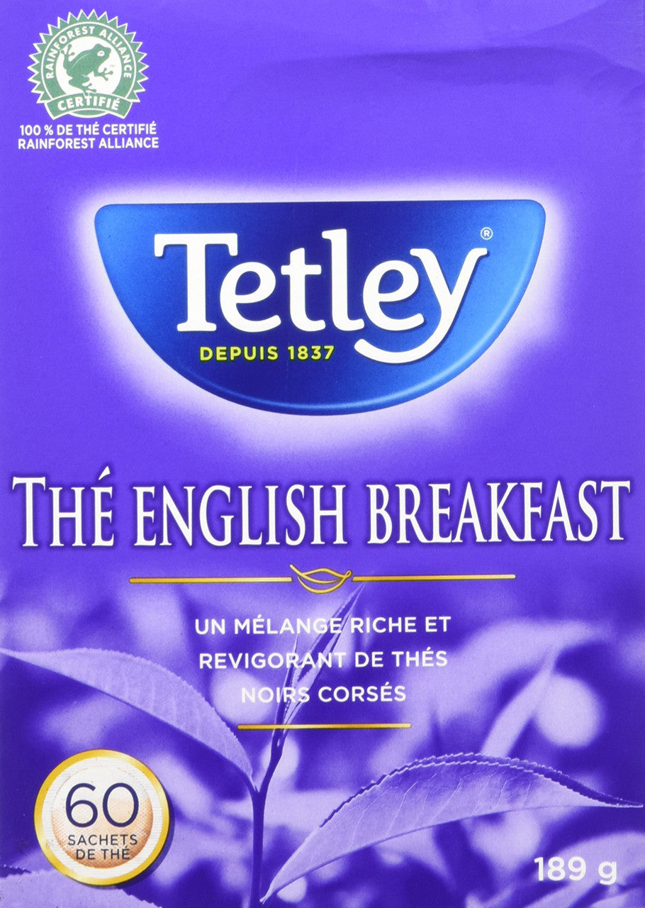 Tetley English Breakfast Tea, 60 Count, 189g/6.7 oz., {Imported from Canada}