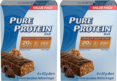 Pure Protein Bars, Gluten Free, Snack Bars, Chocolate Peanut Butter, 50 gram, 6 Count, 2 Pack {Imported from Canada}